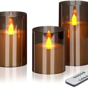 Flameless Candles Set of 3 Acrylic Glass Pillars 4" 5" 6" Remote Home Decor
